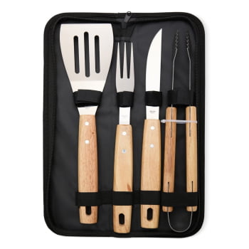 Kit Churrasco Personalizado Estojo de Nylon 4 Peças X18894 Brinde Personalizado