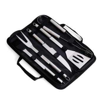 Kit Churrasco Personalizado Estojo de Nylon 5 Peças Aço Inoxidável X08217 Brindes Personalizados