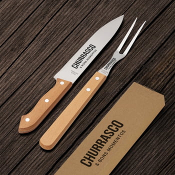 Kit Churrasco Personalizado Garfo e Faca Caixa 2 Peças X07443 Brinde Personalizado