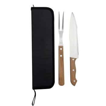 Kit Churrasco Personalizado Garfo e Faca Estojo 2 Peças X07447 Brinde Personalizado