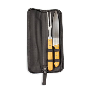 Kit Churrasco Personalizado Garfo e Faca Estojo 2 Peças X07447B Brinde Personalizado