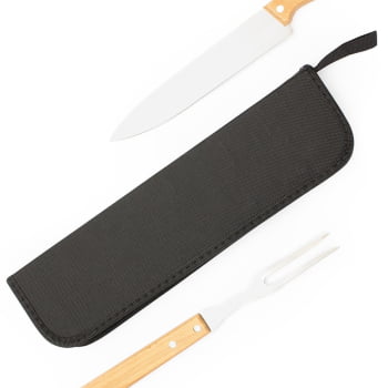Kit Churrasco Personalizado Garfo e Faca Estojo 2 Peças X07447B Brinde Personalizado