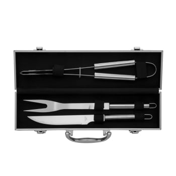 Kit Churrasco Personalizado Maleta Alumínio 3 peças Aço Inox X02759 Brindes Personalizados