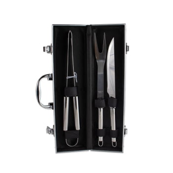 Kit Churrasco Personalizado Maleta Alumínio 3 peças Aço Inox X02759B Brinde Personalizado