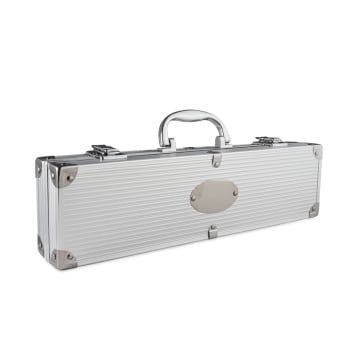 Kit Churrasco Personalizado Maleta Alumínio 3 peças Aço Inox X02759B Brinde Personalizado