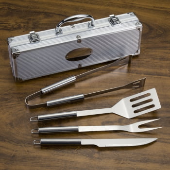 Kit Churrasco Personalizado Maleta com Revestimento 4 peças X01644 Brindes Personalizados