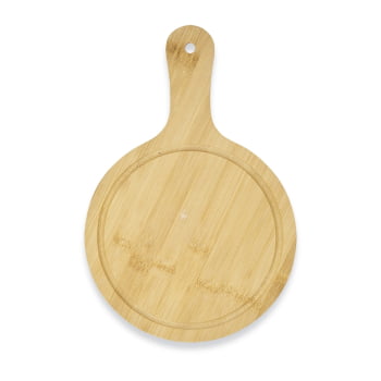 Tábua de Corte Personalizada 30x20 cm Bambu Redonda com Canaleta X18664P Brinde Personalizado