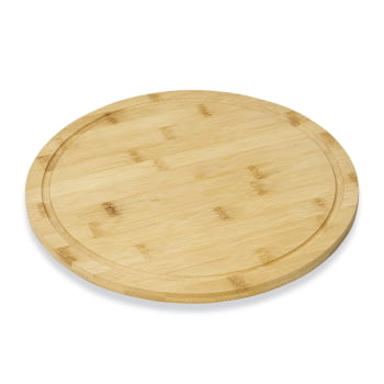 Tábua de Corte Personalizada 30x30 cm Bambu Redonda com Canaleta X18670 Brinde Personalizado