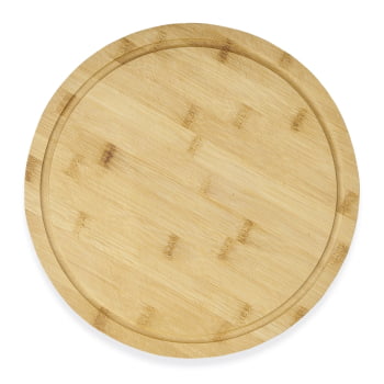 Tábua de Corte Personalizada 30x30 cm Bambu Redonda com Canaleta X18670 Brinde Personalizado