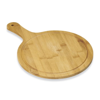 Tábua de Corte Personalizada 38x26 cm Bambu Redonda com Canaleta X18664G Brindes Personalizados