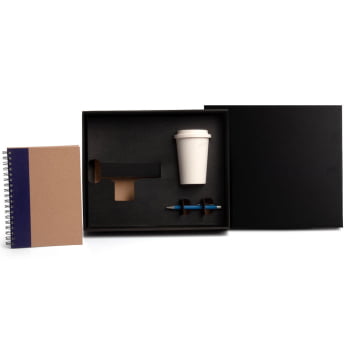 Kit Copo Caderno e Caneta 3 Peças Sustentável SMKT-90382 Brinde Personalizado