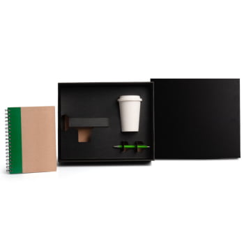 Kit Copo Caderno e Caneta 3 Peças Sustentável SMKT-90384 Brinde Personalizado