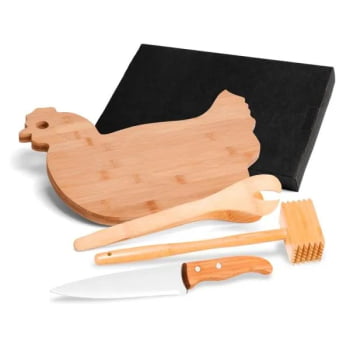 Kit Cozinha Personalizado Bambu 4 Peças SMMB-41303 Brindes Personalizados