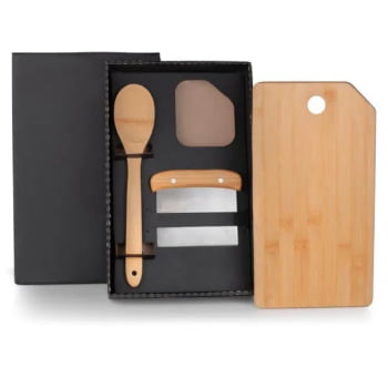 Kit Cozinha Personalizado Bambu / Inox 3 Peças SMKT-90180 Brinde Personalizado