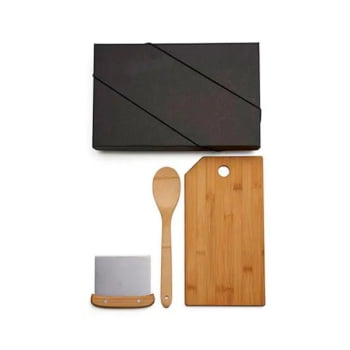Kit Cozinha Personalizado Bambu / Inox 3 Peças SMKT-90180 Brinde Personalizado