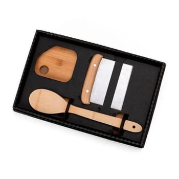 Kit Cozinha Personalizado Bambu / Inox 3 Peças SMKT-90180 Brinde Personalizado