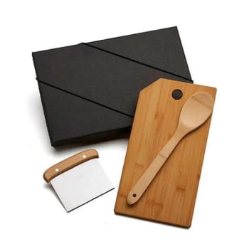Kit Cozinha Personalizado Bambu / Inox 3 Peças SMKT-90180 Brinde Personalizado