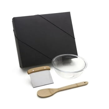 Kit Cozinha Personalizado Bambu / Inox 3 Peças SMKT-90181 Brindes Personalizados