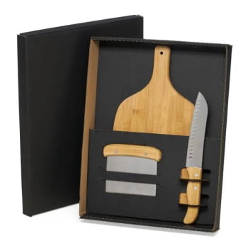 Kit Cozinha Personalizado Bambu / Inox 3 Peças SMKT-90192 Brindes Personalizados