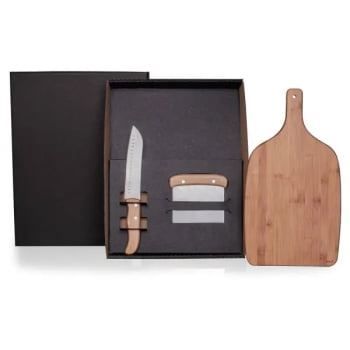 Kit Cozinha Personalizado Bambu / Inox 3 Peças SMKT-90192 Brindes Personalizados