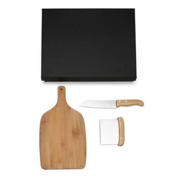 Kit Cozinha Personalizado Bambu / Inox 3 Peças SMKT-90192 Brindes Personalizados