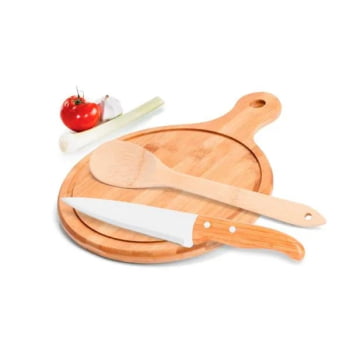 Kit Cozinha Personalizado Bambu / Inox 3 Peças SMMB-38113 Brindes Personalizados