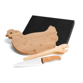 Kit Cozinha Personalizado Bambu / Inox 3 Peças SMMB-41313 Brinde Personalizado