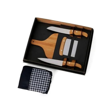Kit Cozinha Personalizado Bambu / Inox 4 Peças SMKT-90182 Brinde Personalizado