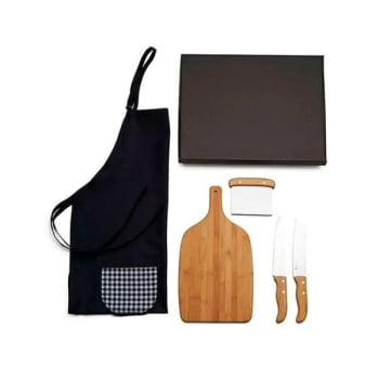 Kit Cozinha Personalizado Bambu / Inox 4 Peças SMKT-90182 Brinde Personalizado