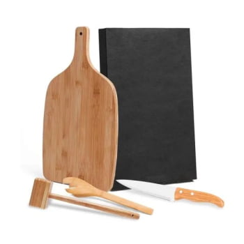 Kit Cozinha Personalizado Bambu / Inox 4 Peças SMMB-33303 Brinde Personalizado