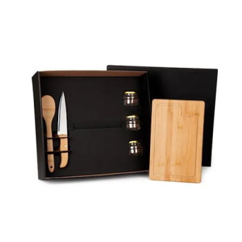 Kit Cozinha Personalizado Bambu / Inox 6 Peças SMKT-90070 Brinde Personalizado