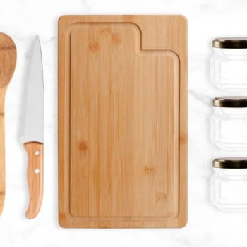 Kit Cozinha Personalizado Bambu / Inox 6 Peças SMKT-90070 Brinde Personalizado