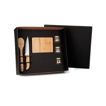 Kit Cozinha Personalizado Bambu / Inox 6 Peças SMKT-90070 Brinde Personalizado