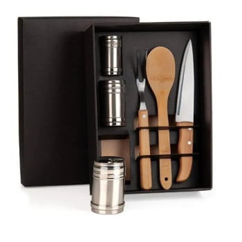 Kit Cozinha Personalizado Bambu / Inox 6 Peças SMKT-90107 Brindes Personalizados