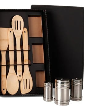 Kit Cozinha Personalizado Bambu / Inox 7 Peças SMKT-90108 Brinde Personalizado