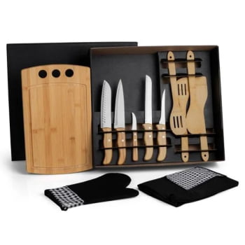 Kit Cozinha Personalizado Bambu / Madeira / Inox 12 Peças SMKT-9040X Brindes Personalizados