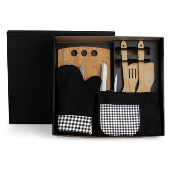 Kit Cozinha Personalizado Bambu / Madeira / Inox 12 Peças SMKT-9040X Brindes Personalizados