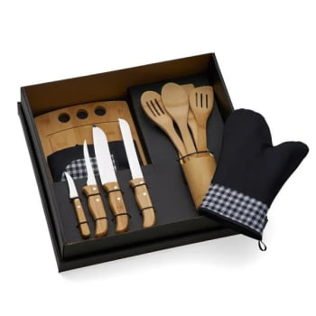 Kit Cozinha Personalizado Bambu / Madeira / Inox 13 Peças SMKT-9X073 Brindes Personalizados