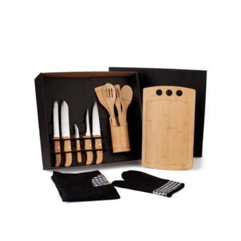 Kit Cozinha Personalizado Bambu / Madeira / Inox 13 Peças SMKT-9X073 Brindes Personalizados