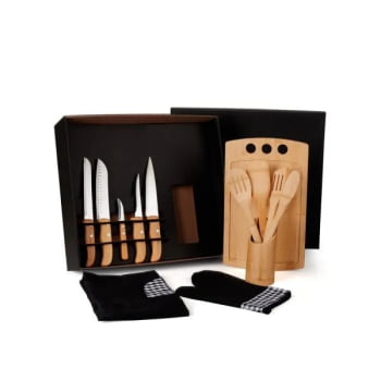Kit Cozinha Personalizado Bambu / Madeira / Inox 13 Peças SMKT-9X073 Brindes Personalizados