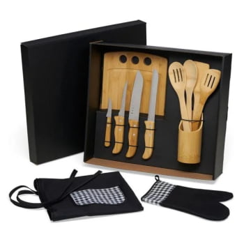 Kit Cozinha Personalizado Bambu / Madeira / Inox 13 Peças SMKT-9X073 Brindes Personalizados