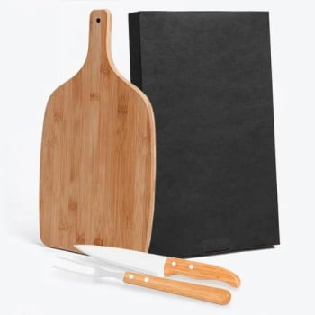 Kit Cozinha Personalizado Bambu / Madeira / Inox 3 Peças SMMB-33063 Brinde Personalizado