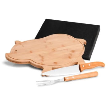 Kit Cozinha Personalizado Bambu / Madeira / Inox 3 Peças SMMB-40063 Brinde Personalizado