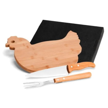 Kit Cozinha Personalizado Bambu / Madeira / Inox 3 Peças SMMB-41063 Brinde Personalizado