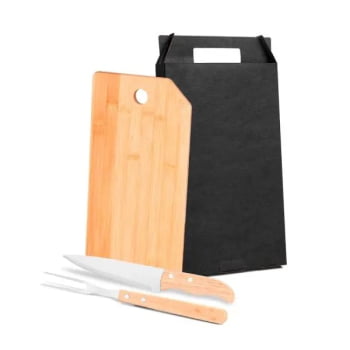 Kit Cozinha Personalizado Bambu / Madeira / Inox 3 Peças SMMX-20066 Brindes Personalizados