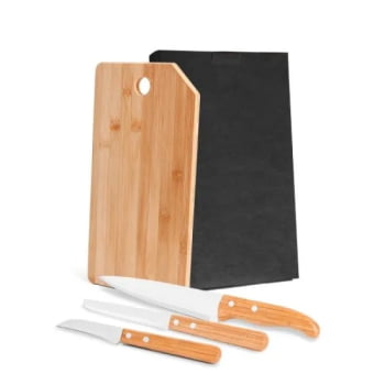 Kit Cozinha Personalizado Bambu / Madeira / Inox 4 Peças SMMB-20223 Brinde Personalizado