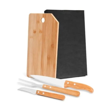 Kit Cozinha Personalizado Bambu / Madeira / Inox 4 Peças SMMB-20343 Brindes Personalizados