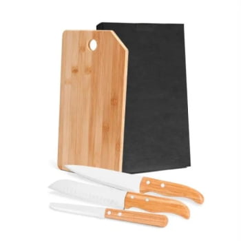 Kit Cozinha Personalizado Bambu / Madeira / Inox 4 Peças SMMB-20643 Brindes Personalizados
