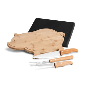 Kit Cozinha Personalizado Bambu / Madeira / Inox 4 Peças SMMB-40123 Brindes Personalizados