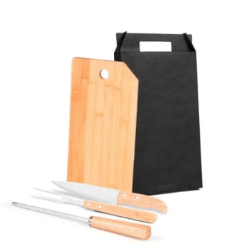 Kit Cozinha Personalizado Bambu / Madeira / Inox 4 Peças SMMX-20266 Brinde Personalizado
